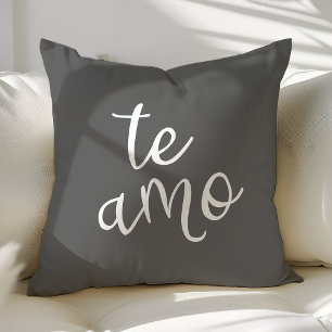 Coussin Chic Gris Foncé et Blanc Espagnol Je T'aime Te Amo