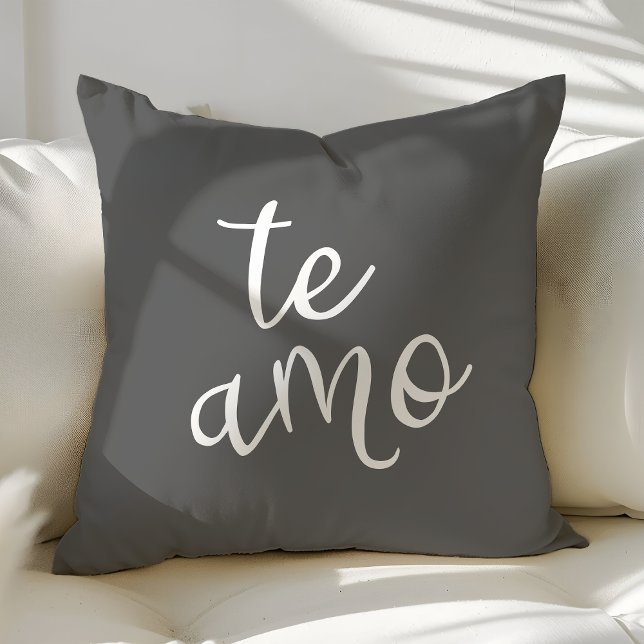 Coussin Chic Gris Foncé et Blanc Espagnol Je T'aime Te Amo (Créateur téléchargé)