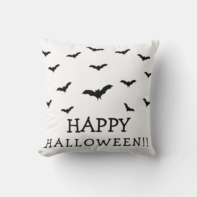 Coussin Chic Halloween Mignon Chauves-souris Noires & Blan (Recto)