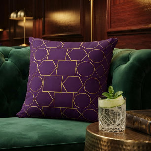 Coussin Chic Luxe Motif Géométrique Or sur Pourpre Royal