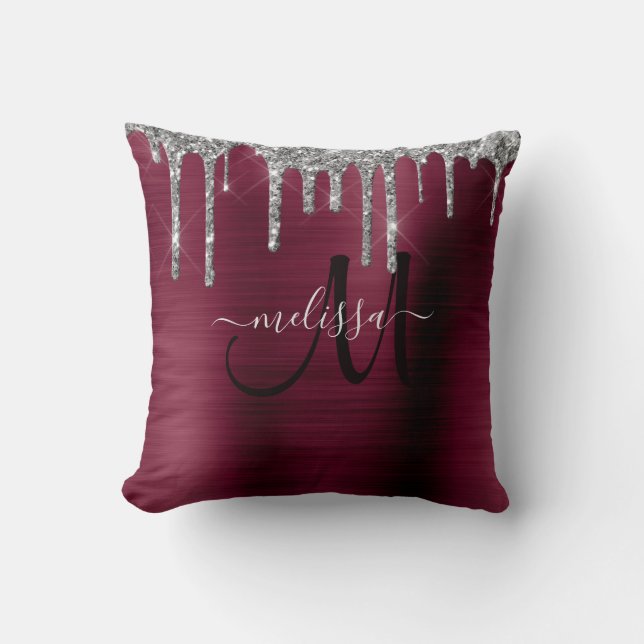 Coussin Chic Maroon Parties scintillant de séchage brosse  (Recto)