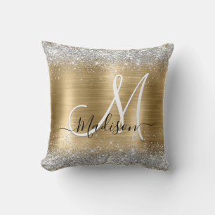 Coussin Chic métal brossé or argent fausse parties scintil
