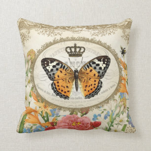 Coussin chic minable français vintage de papillon