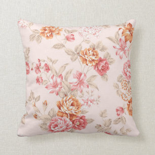 Coussin Chic minable rouge-rose de pêche beige florale