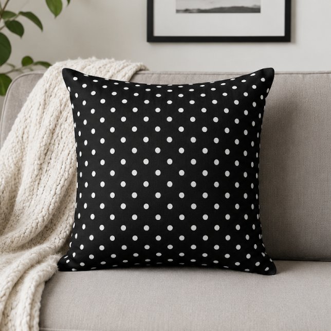 Coussin Chic Minimaliste Noir à Points (Créateur téléchargé)