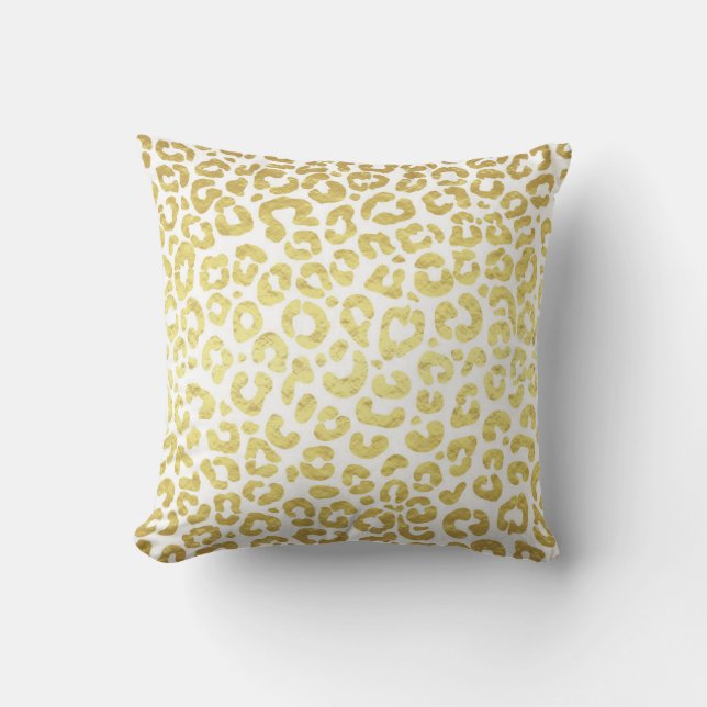 Coussin Chic Modern Gold White Leopard Jaguar Cheetah (Recto)