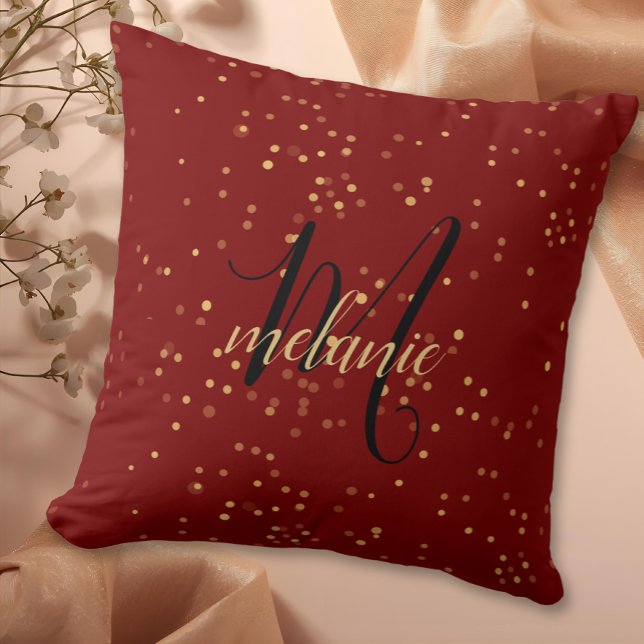Coussin Chic Modern Red & Gold Monogram (Créateur téléchargé)