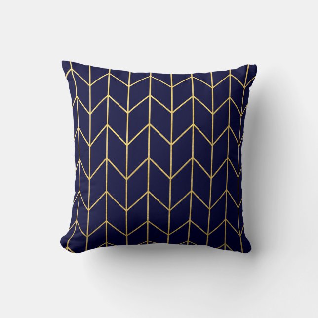 Coussin Chic moderne de bleu marine de Chevron d'or jaune (Recto)
