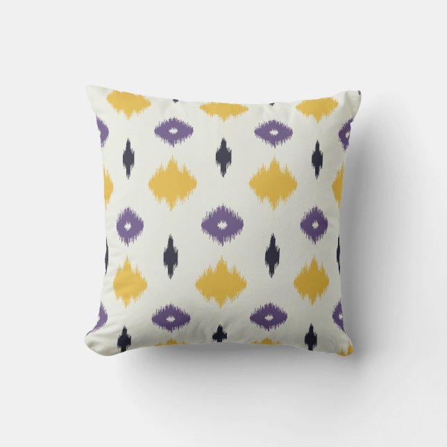 Coussin chic moderne jaune et violet ikat (Recto)