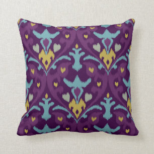 Coussin Chic moderne or violet ikat motif tribal ikat