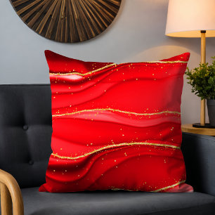 Coussin Chic moderne Rouge Abstraite vague or Parties scin