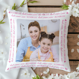 Coussin Chic MOM Photo personnalisée Fête des Mères Rose
