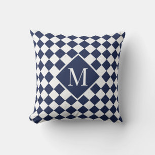 Coussin Chic Monogram Marine Bleu À damiers Motif