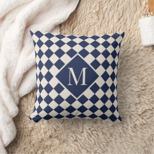Coussin Chic Monogram Marine Cream À damiers Motif