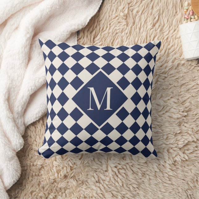 Coussin Chic Monogram Marine Cream À damiers Motif (Couverture)
