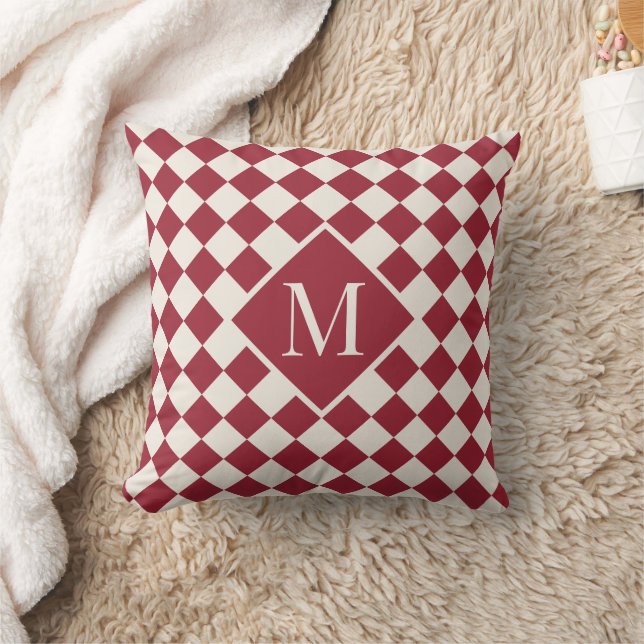 Coussin Chic Monogramme Bourgogne Crème rouge À damiers Mo (Couverture)