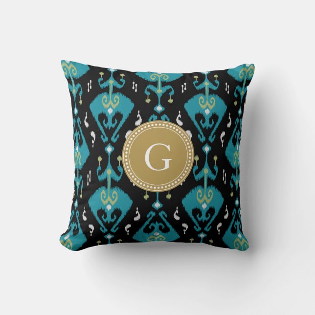 Coussin Chic motif tribal ikat bleu moderne monogramme (Recto)