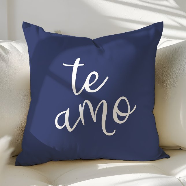 Coussin Chic Navy Bleu et Blanc Espagnol I Love You Te Amo (Créateur téléchargé)