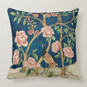 Coussin Chic Navy Chinoiserie rose Floral Bird