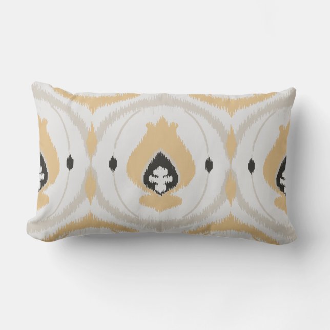 Coussin chic neutre miel beige et noir ikat (Recto)