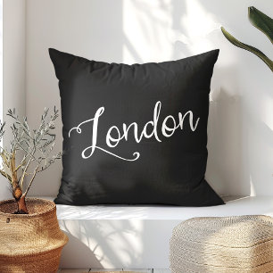 Coussin Chic Noir et Blanc Londres Angleterre Typographie