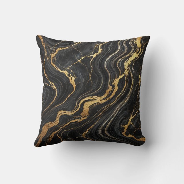 Coussin Chic noir et or métallisé marbré glamour (Verso)