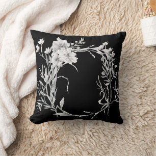 Coussin Chic noir monochrome Floral
