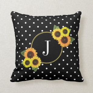 Coussin Chic noir Vintage Fleurs Pois Monogramme