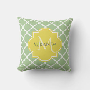 Coussin Chic Pastel Green Quatrefoil Jaune Nom Monogramme