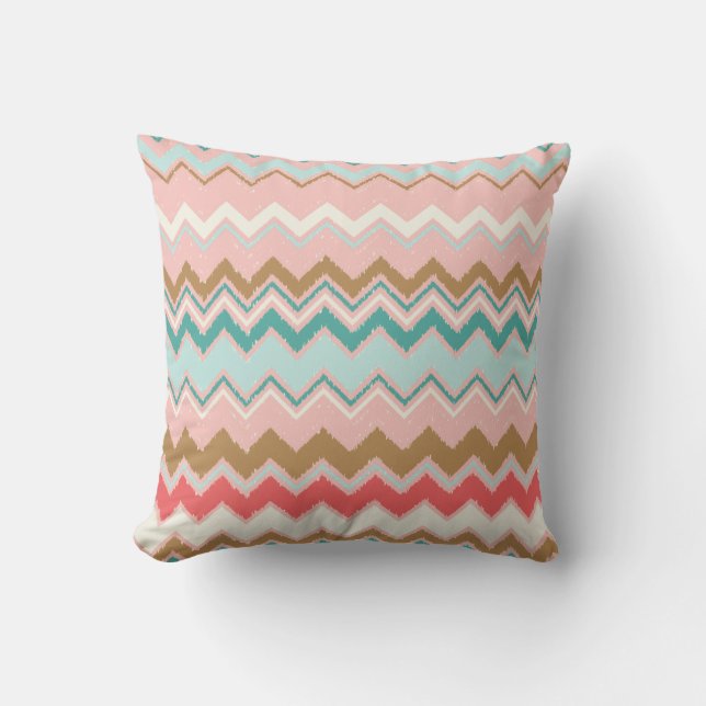 Coussin Chic Pastel Pink Mint Chevron Personnalisé Monogra (Recto)