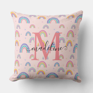 Coussin Chic Pastel rose arc-en-ciel Monogramme coeur