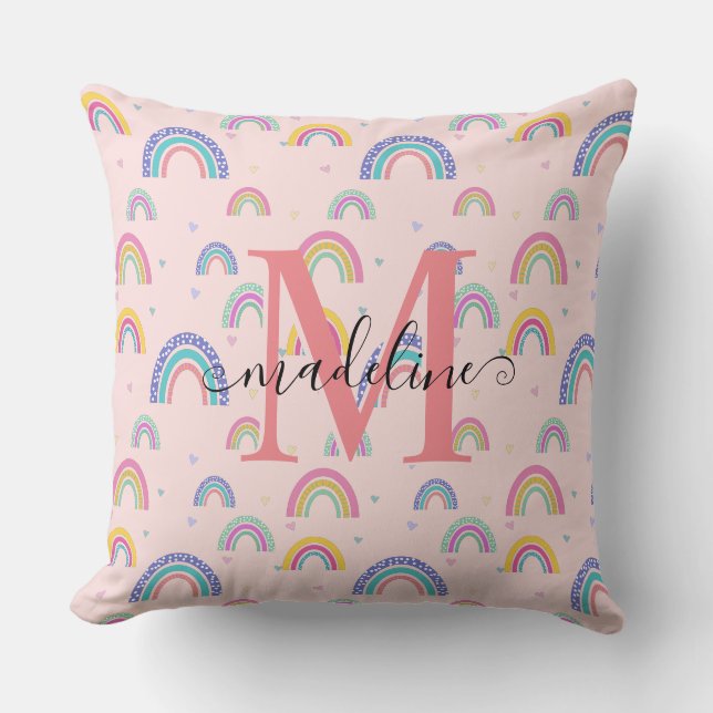 Coussin Chic Pastel rose arc-en-ciel Monogramme coeur (Recto)