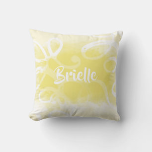Coussin Chic Pastel Yellow Aquarelle Tourbillons Avec Nom