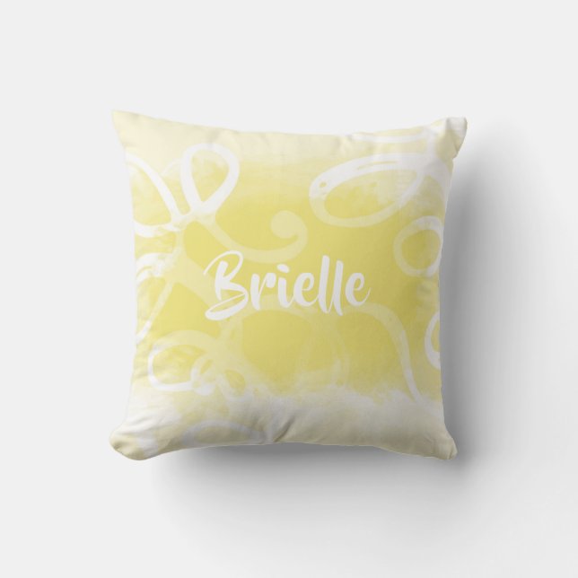 Coussin Chic Pastel Yellow Aquarelle Tourbillons Avec Nom (Recto)
