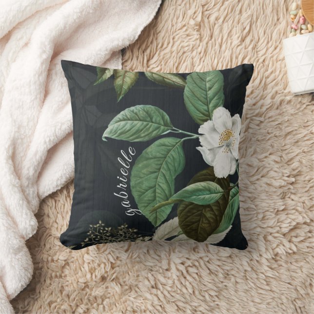 Coussin Chic Peony Blanc Sur Noir Personnalisé (Couverture)