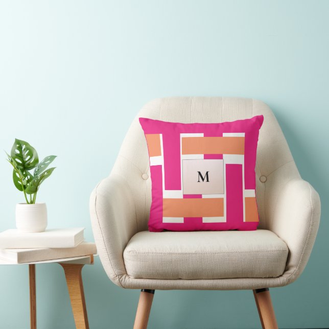 Coussin Chic Personnalisé Monogramme Feminine Stripe Motif (Chaise)