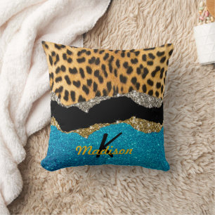 Coussin Chic poster de animal turquoise parties scintillan