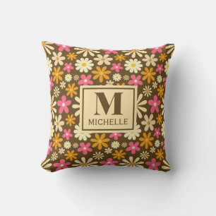 Coussin Chic Retro les années 70 Super Hippie Flower Monog