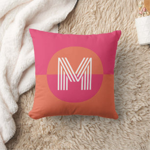 Coussin Chic Rétro Orange Rose Géométrique Monogramme Mode