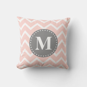 Coussin Chic rose blanc gris Zigzag Chevron Monogramme