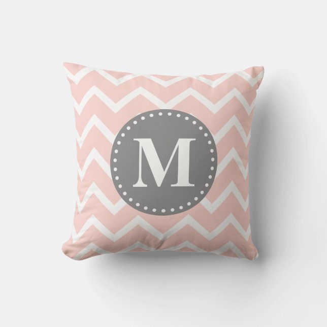 Coussin Chic rose blanc gris Zigzag Chevron Monogramme (Recto)