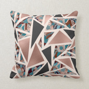 Coussin Chic rose Gold Copper Teal Black Floral Geometric