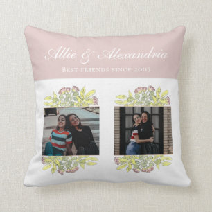 Coussin Chic Rose Meilleurs Amis Floral BFF Photo Collage