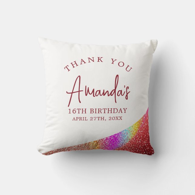 Coussin Chic Rose Parties scintillant or Rainbow Sweet 16  (Recto)