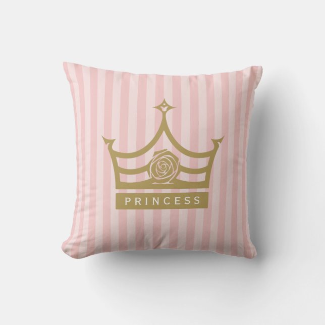 Coussin Chic rose rayures et or Rose Princesse Couronne (Recto)