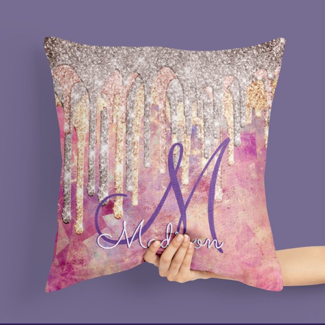 Coussin Chic rose rose pâle hologramme dégoulinant (Créateur téléchargé)