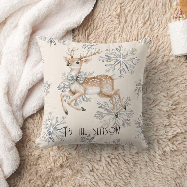 Coussin Chic Rustique Crème de Noël Deer Snowflakes (Couverture)