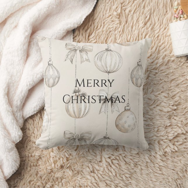 Coussin Chic Rustique Crème de Noël Ornements (Couverture)