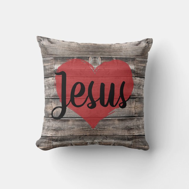 Coussin chic rustique mignon JESUS HEART | (Recto)