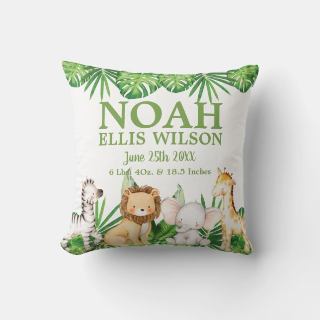Coussin Chic Safari Jungle Animaux Verdure Garçon Nursery (Recto)